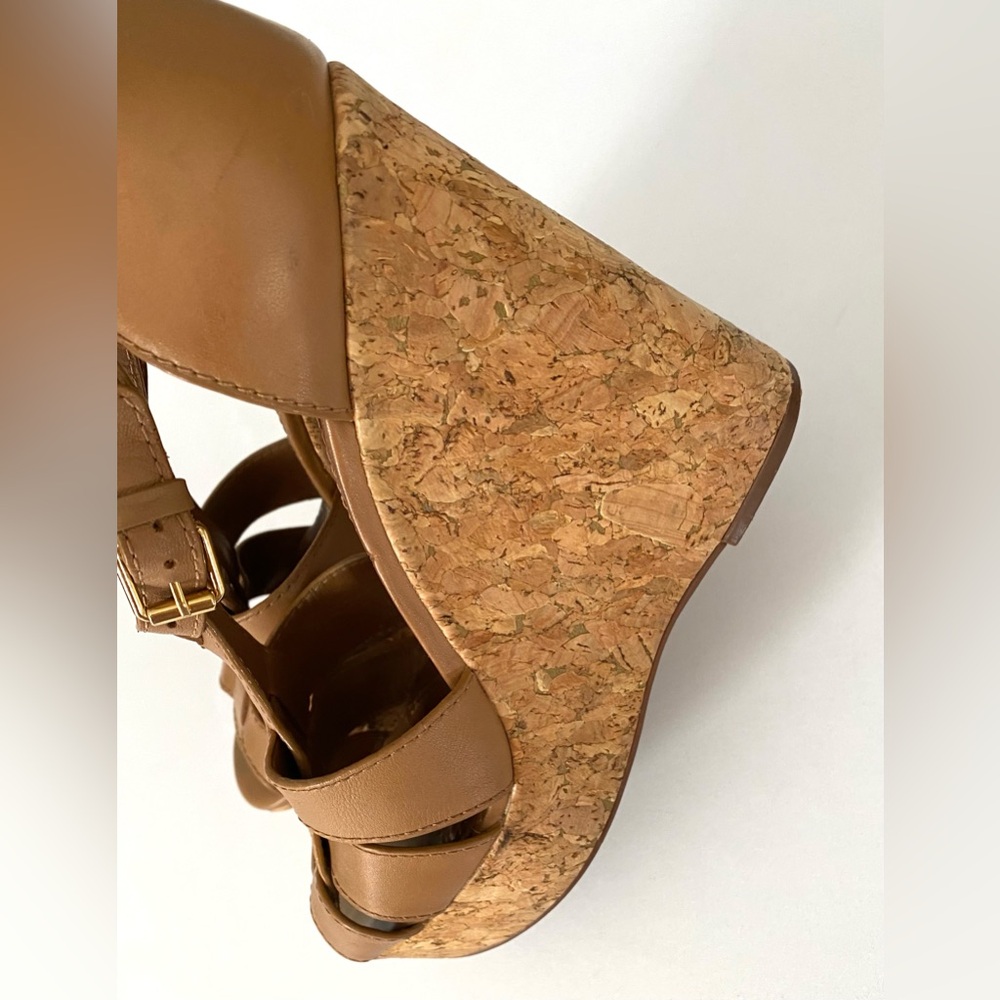 Tory Burch Shoes Wendelle Leather Cork Wedges Sandals Brown size 8.5 - Picture 8 of 16